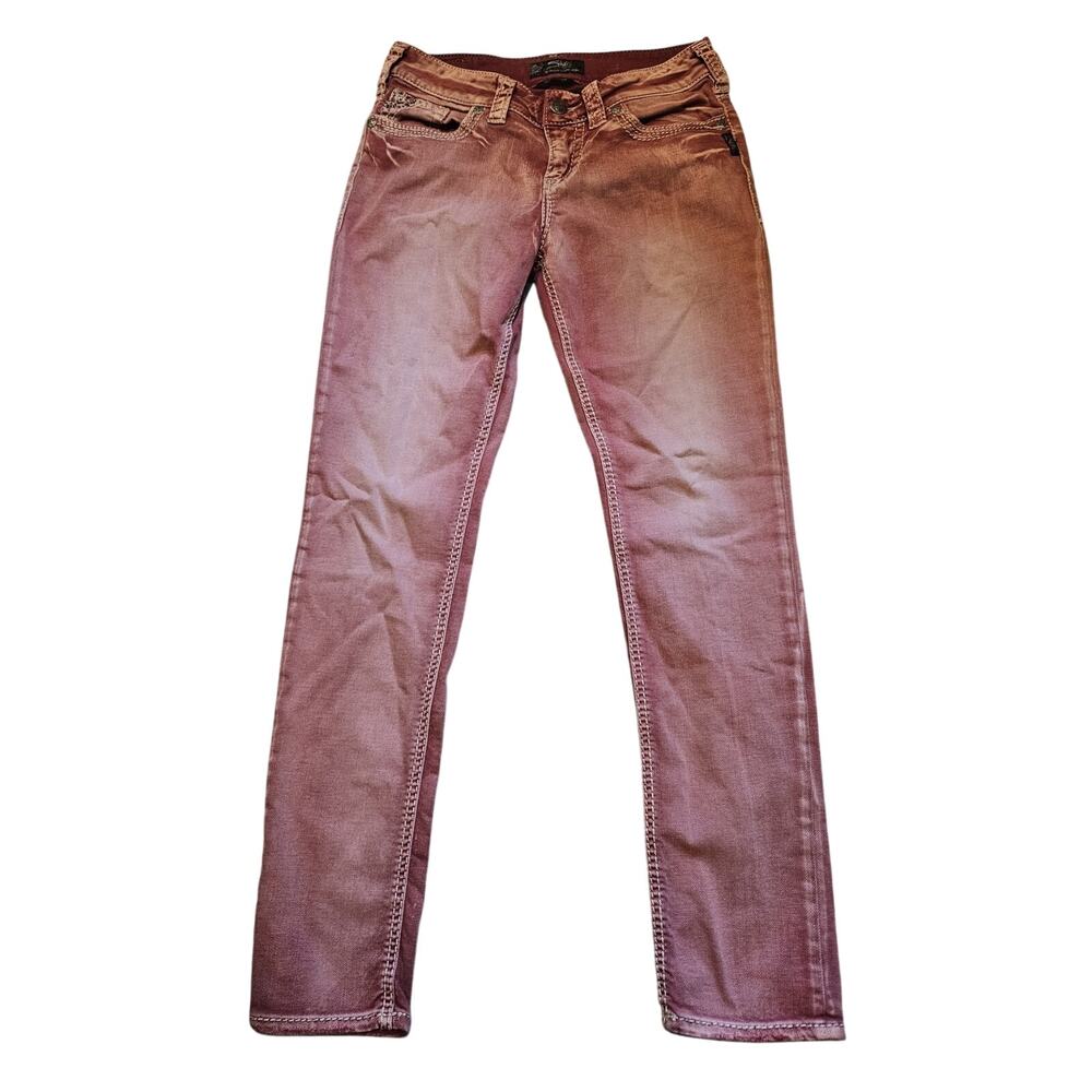 Silver Jeans SUKI Flap Pocket Size W28/L31 Skinny Acid Wash Red Faded